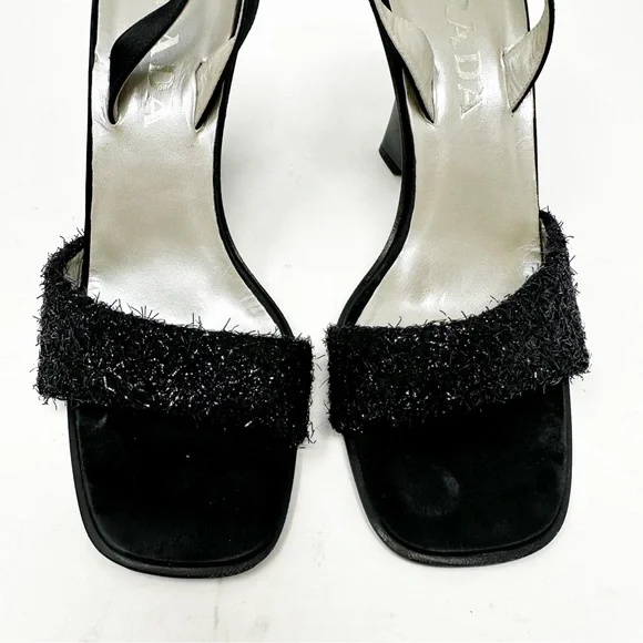 Prada Vintage Black Slingback Wedge Sandals Size 38 / US 8